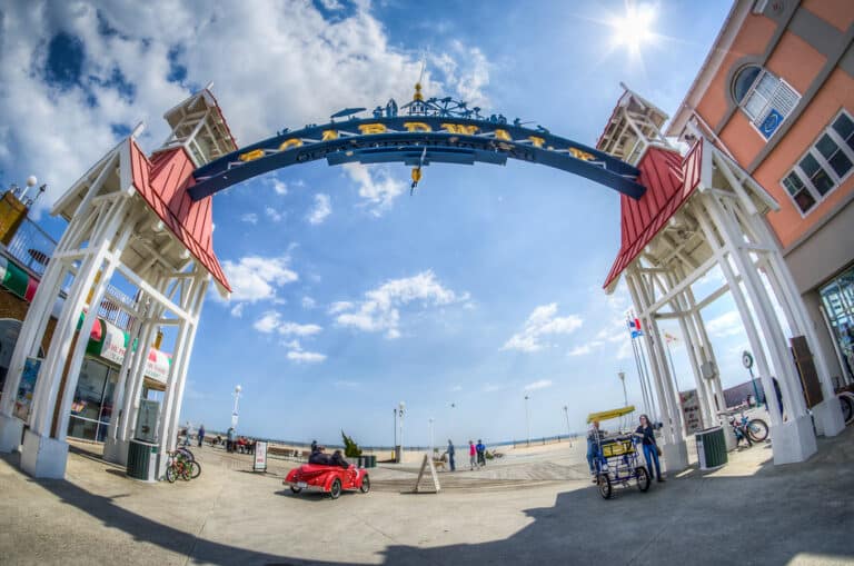 Ocean City Maryland boardwalk entrance arch on a sunny summer day