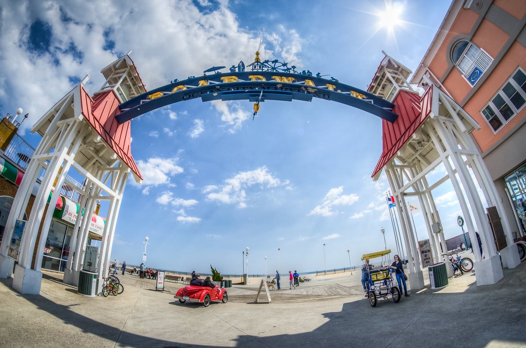 Ocean City Maryland boardwalk entrance arch on a sunny summer day
